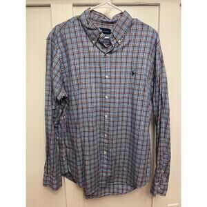 Polo Ralph Lauren Shirt Slim Fit Long‎ Sleeve Plaid Checks Blue Men Sz XL Pony